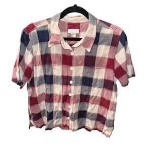 Christopher & Banks Red Blue Plaid Button Up Shirt Women Size L  Casual